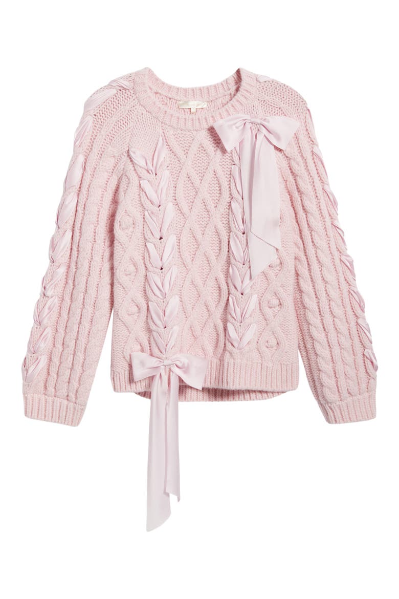 Kloss Ribbon Detail Alpaca Blend Cable Sweater, Alternate, color, BALLET SLIPPER