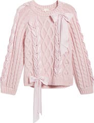 LoveShackFancy Kloss Ribbon Detail Alpaca Blend Cable Sweater