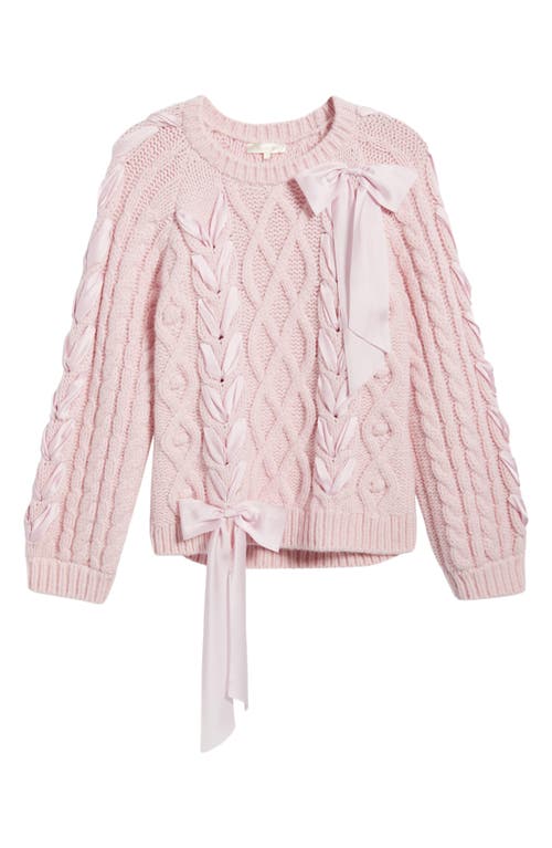 Loveshackfancy Kloss Ribbon Detail Alpaca Blend Cable Sweater In Pink