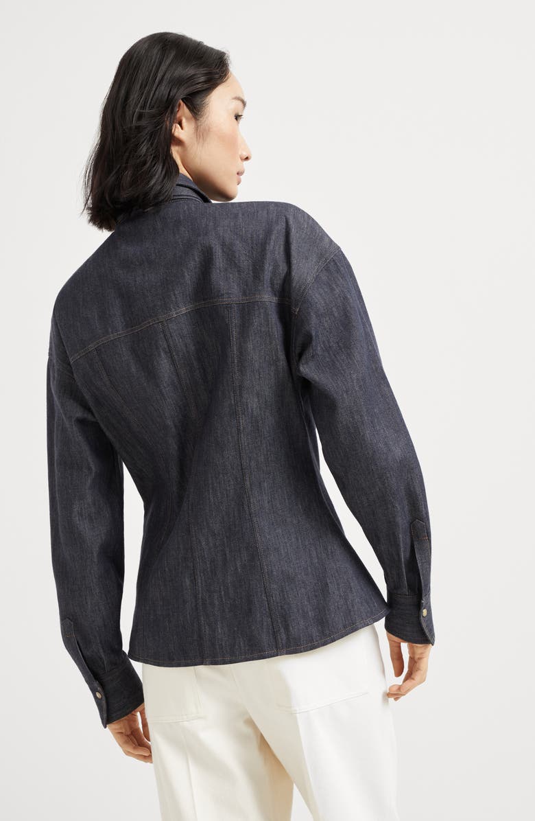 Brunello Cucinelli Pussybow shirt with monili, Alternate, color, Dark Denim