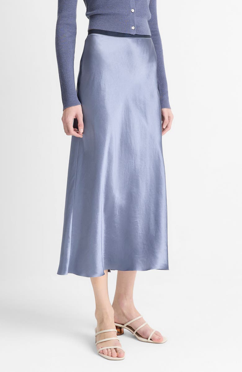 Vince Contrast Waistband Satin Midi Skirt, Alternate, color, 