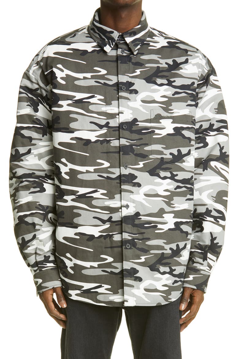 Camo Padded Button-Up Shirt, Main, color, GREY
