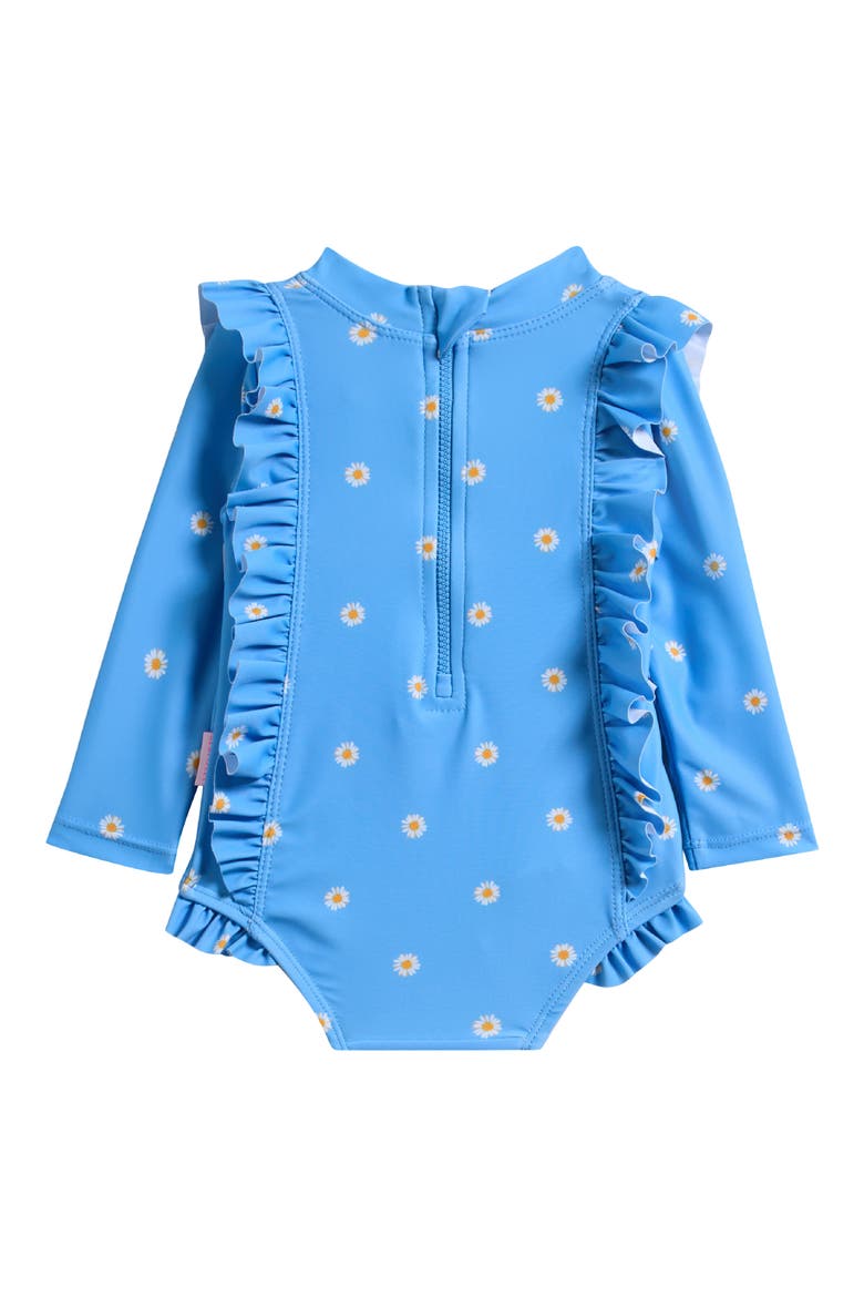 Daisy Chain Ruffle Long Sleeve UPF 50+ One-Piece Rashguard Swimsuit, Alternate, color, DAISY CHAIN BLUE