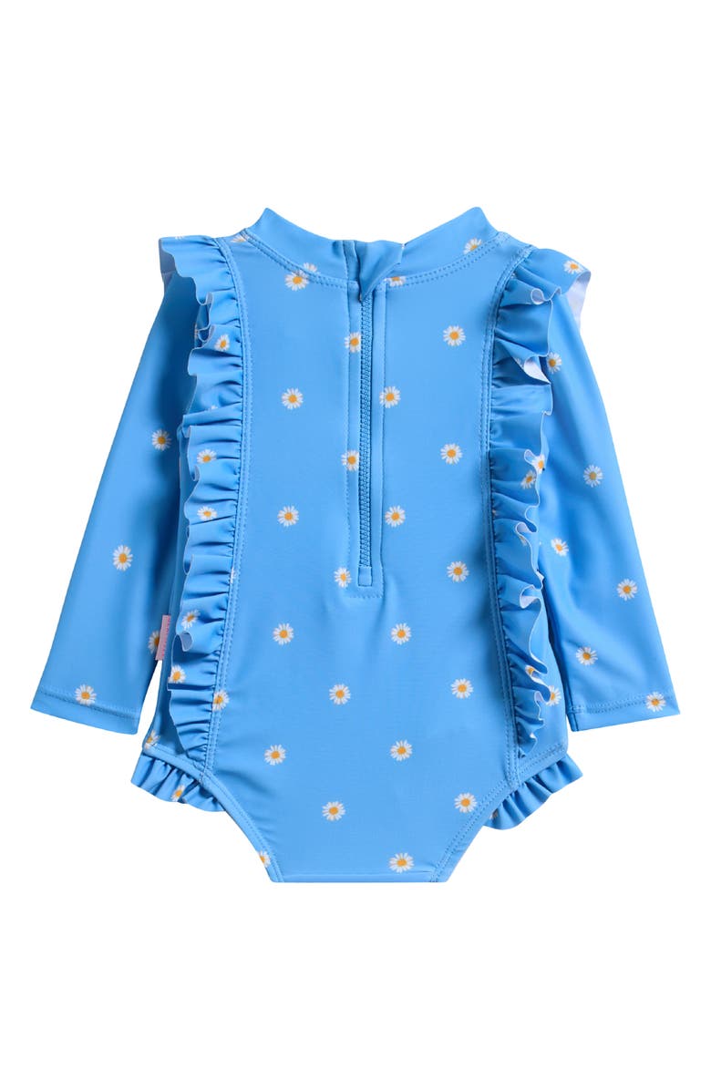 Seafolly Daisy Chain Ruffle Long Sleeve UPF 50+ One-Piece Rashguard Swimsuit, Alternate, color, Daisy Chain Blue