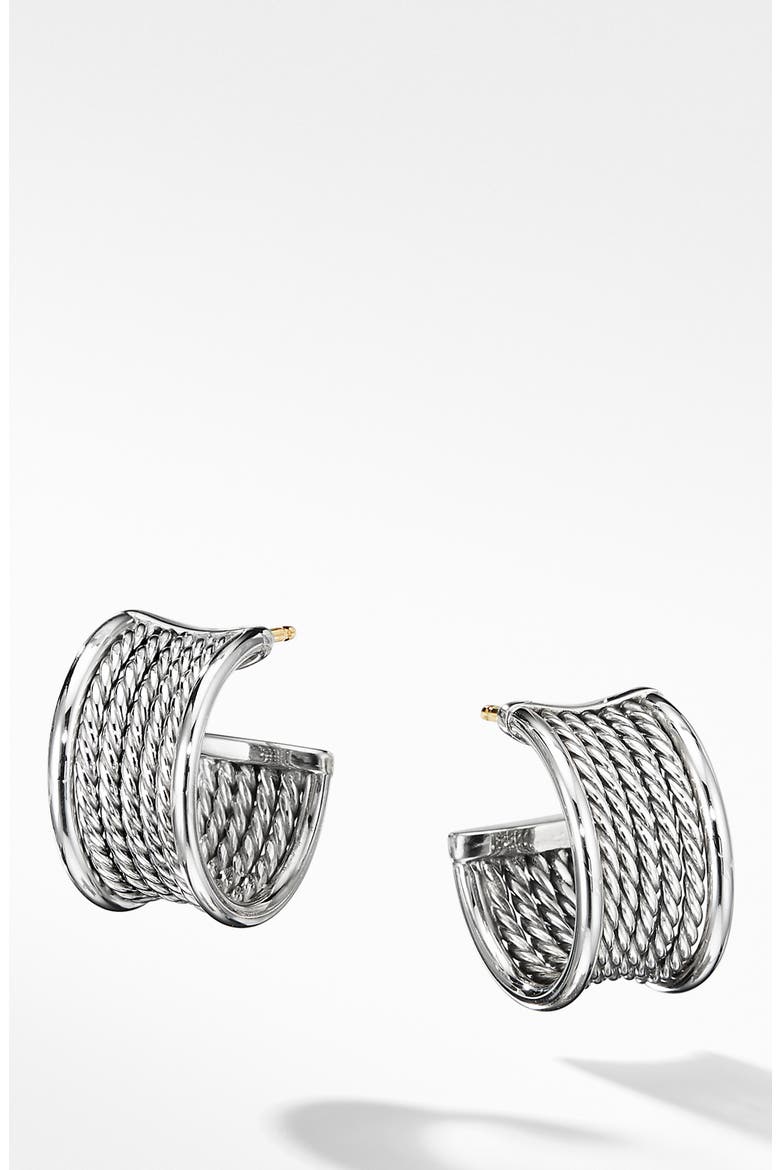 Origami Cable Huggie Hoops, Main, color, SILVER