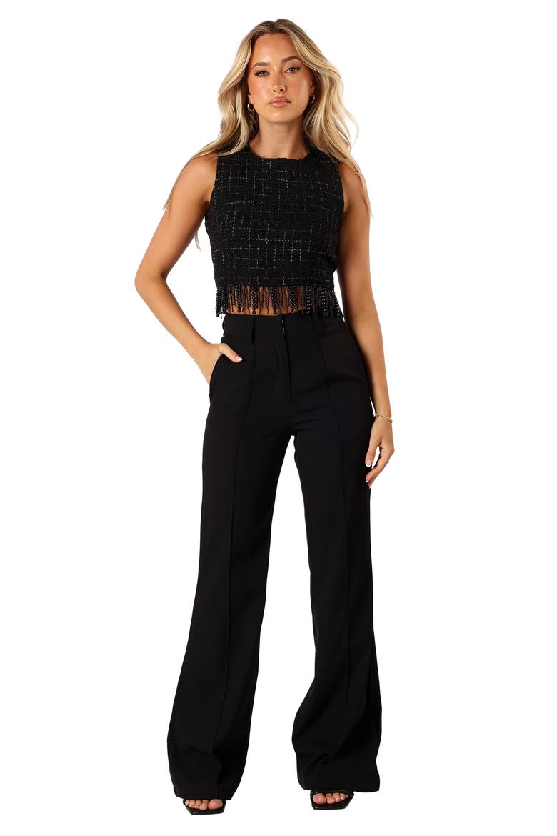 Milana Tweed Bead Fringe Sleeveless Top, Alternate, color, BLACK