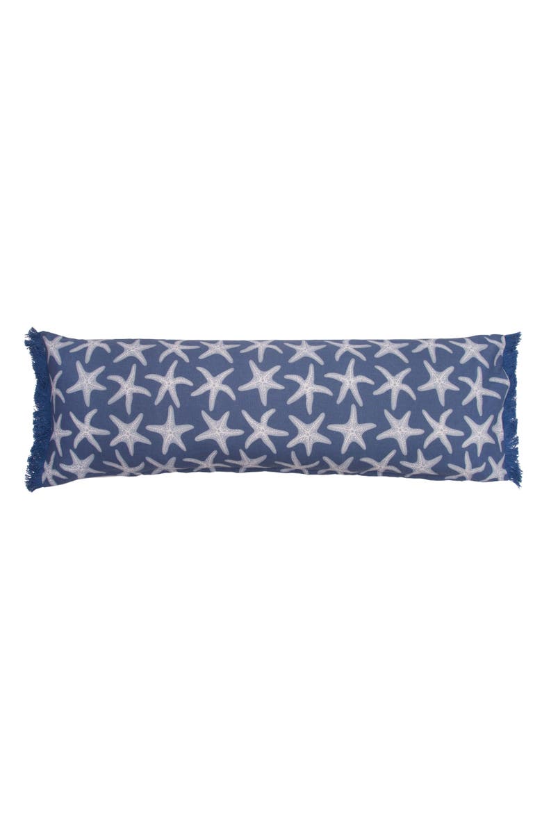 Calming Seas Starfish Fringed Striped Reversible Throw Pillow, 12" x 36", Main, color, Blue