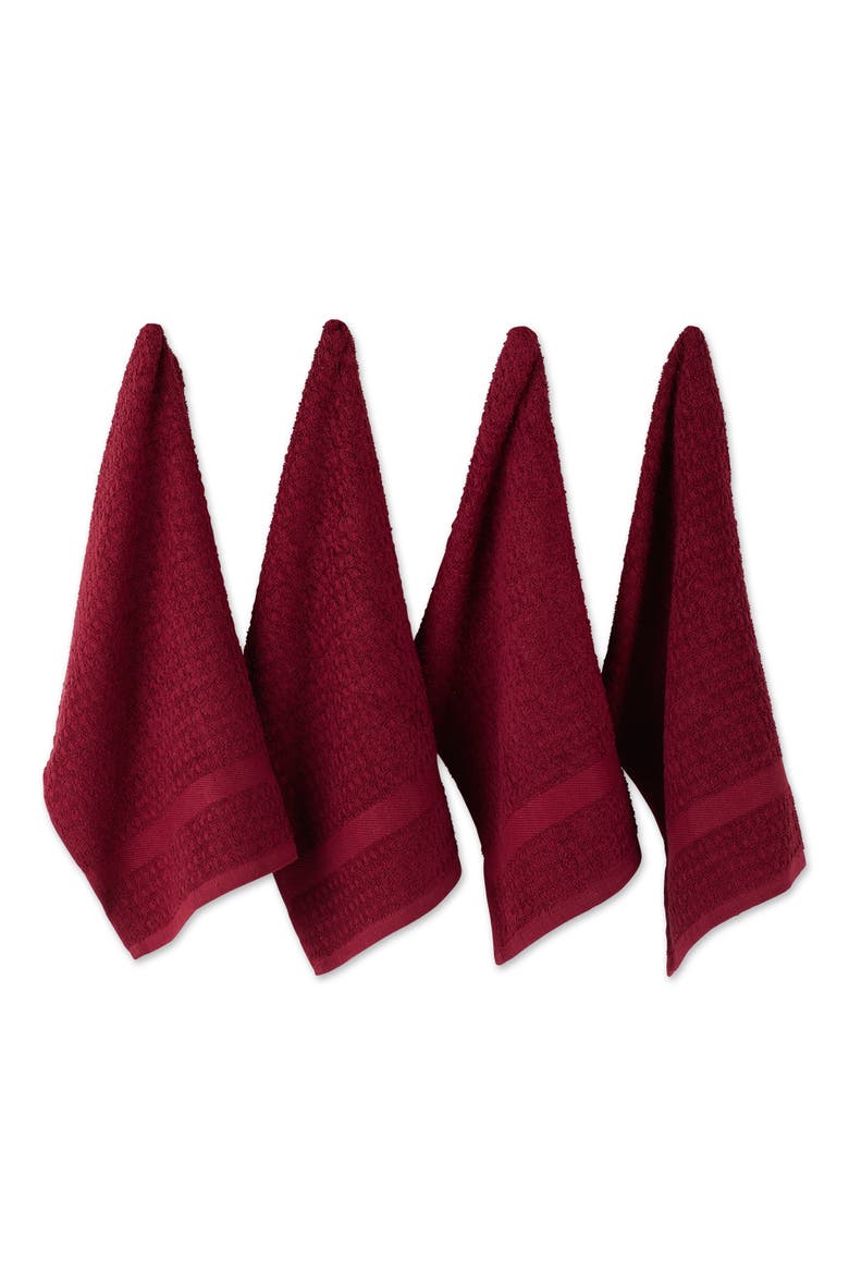 Waffle Terry Dishtowel Set/4, Main, color, Wine