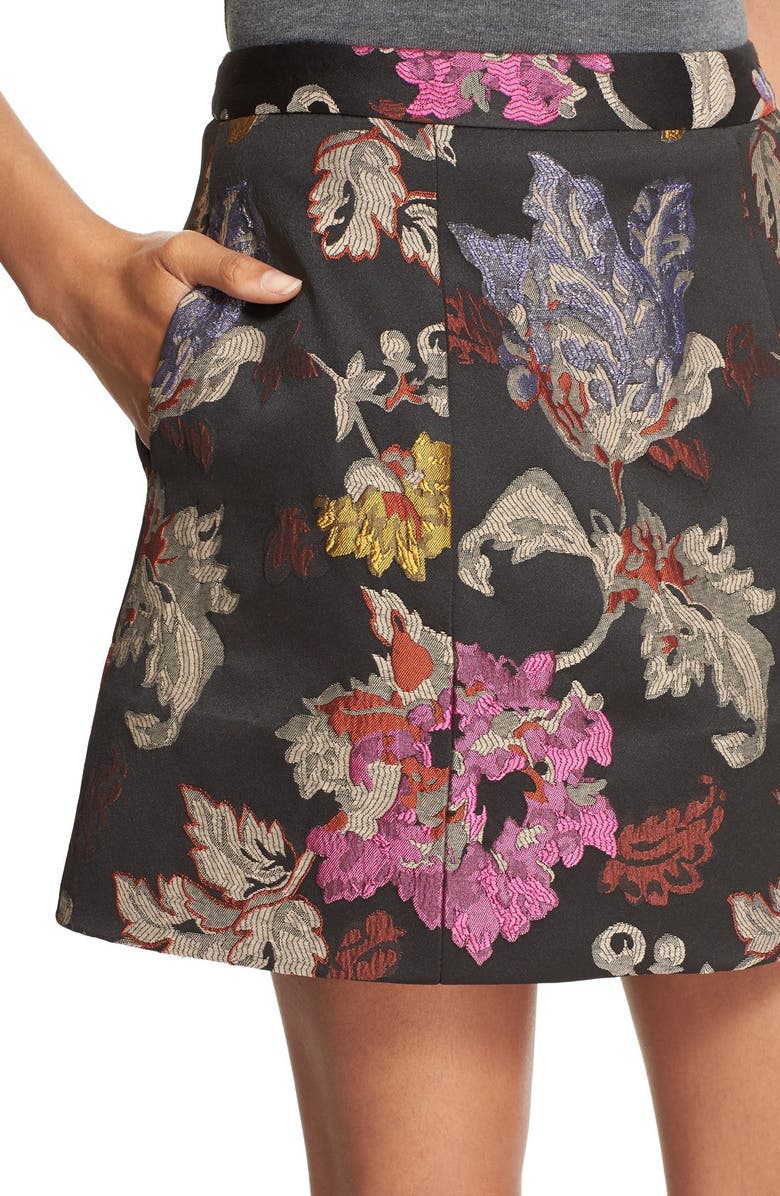 Alice + Olivia 'Loran' Floral Jacquard Structured A-Line Skirt, Alternate, color, 