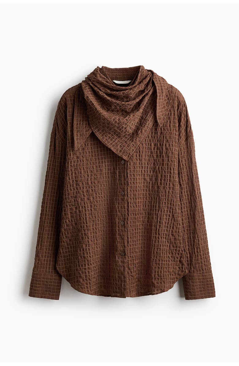 H&M Seersucker shirt with scarf, Alternate, color, Brown