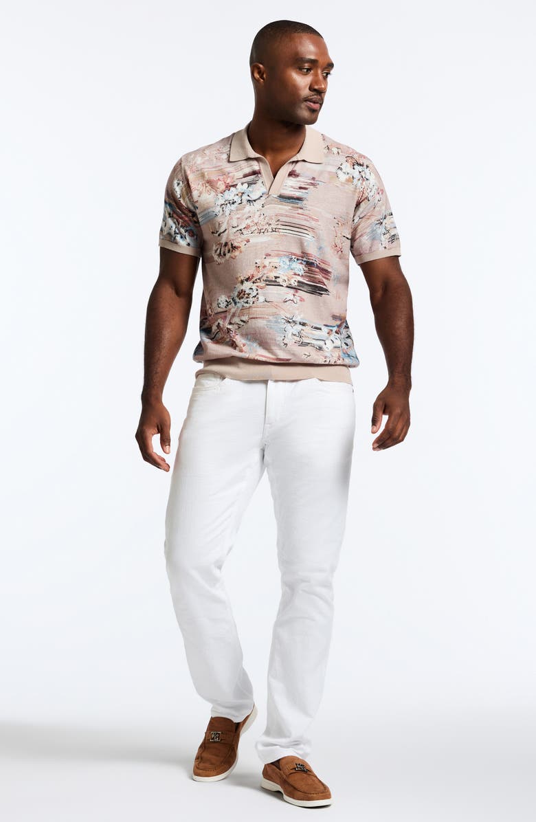 Robert Graham Bowden Floral Short Sleeve Johnny Collar Cotton & Linen Polo Sweater, Alternate, color, 