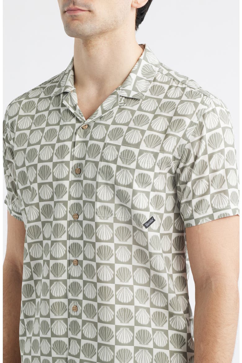 Seashell Print Camp Shirt, Alternate, color, OLIVE/ CREAM