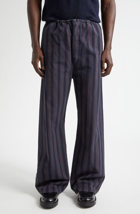 Stripe Cotton Wide Leg Pajama Trousers