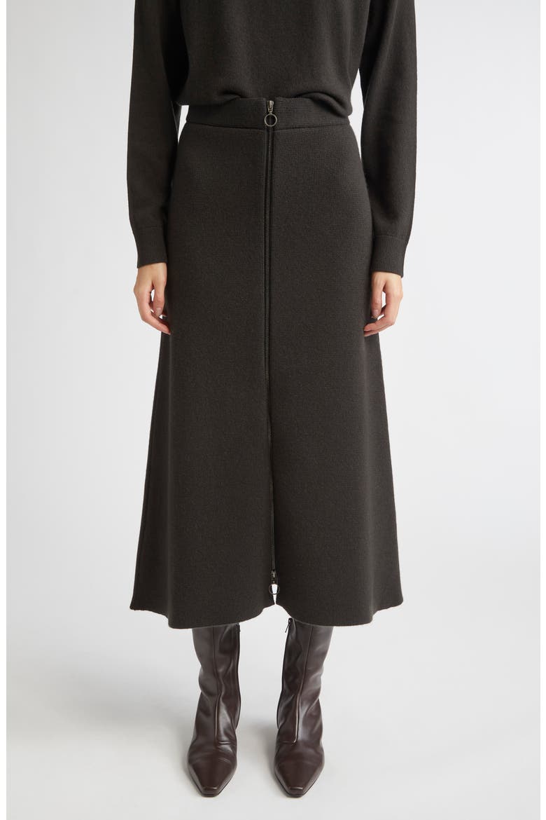 Milano Stitch Cashmere A-Line Sweater Skirt, Main, color, IRON