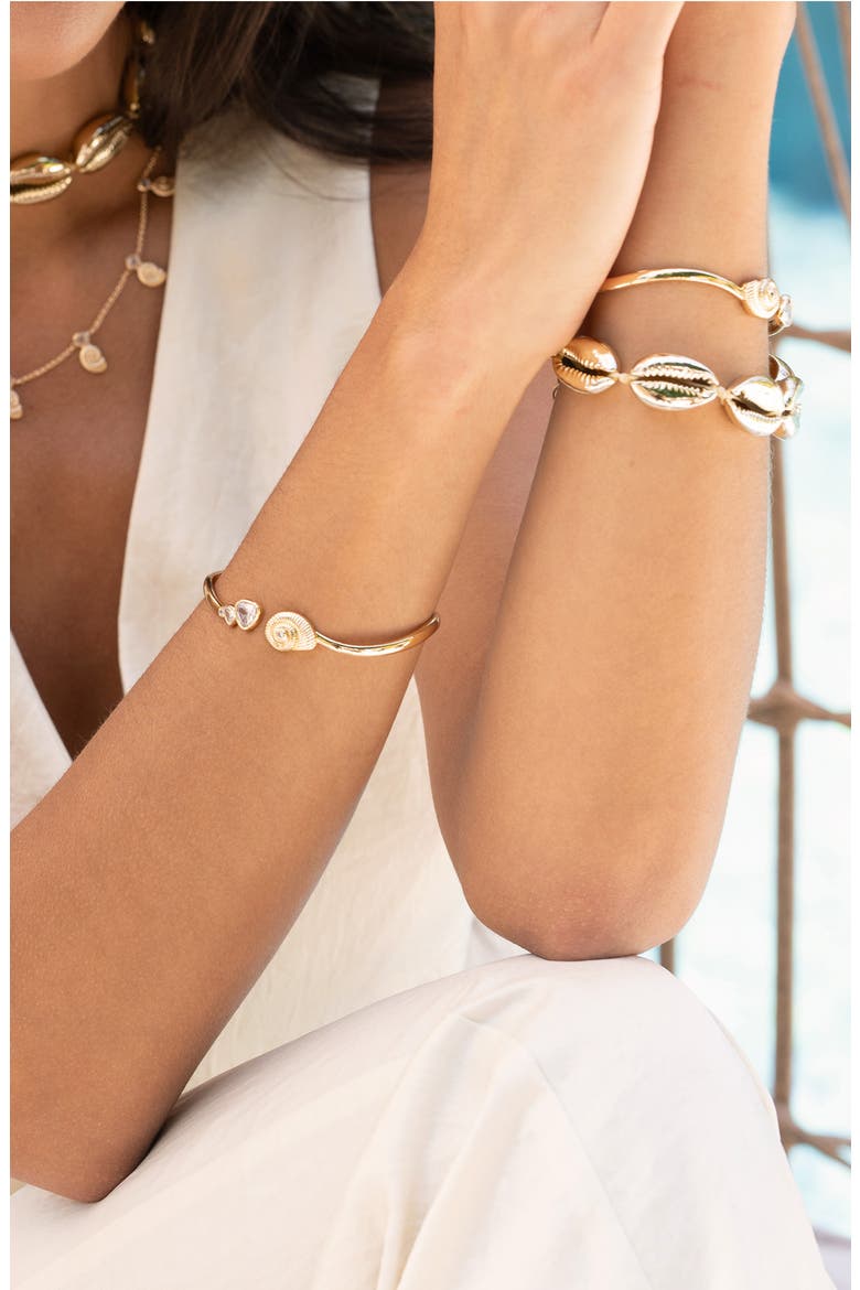 Swirl Shell Hinge Cuff Bracelet, Alternate, color, GOLD