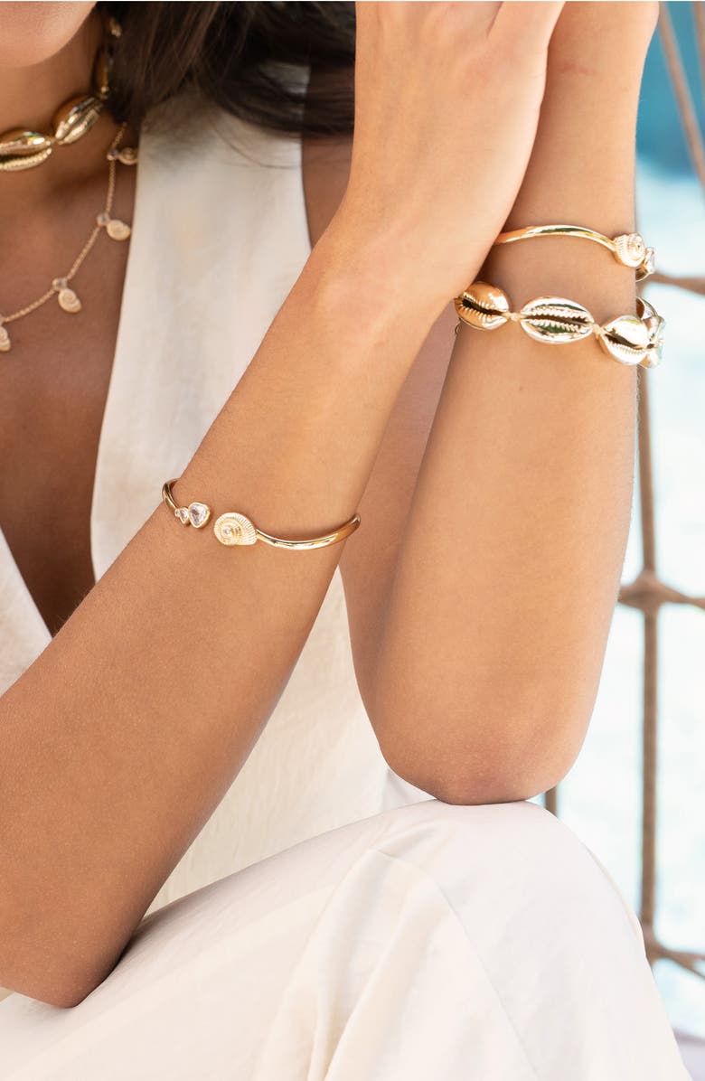 Ettika Swirl Shell Hinge Cuff Bracelet, Alternate, color, Gold