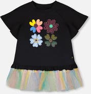 Deux par Deux Organic Cotton Short Sleeve Tunic with Mesh Frill