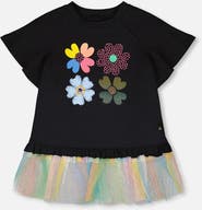 Deux par Deux Organic Cotton Short Sleeve Tunic with Mesh Frill
