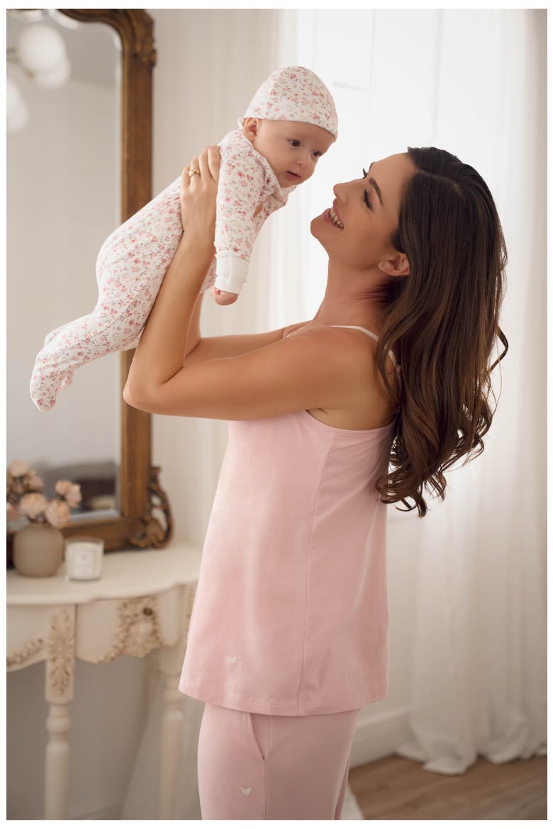 The New Mother Deluxe Maternity/Nursing Robe, Two-Piece Pajamas, Footie, Baby Blanket & Baby Hat Set, Alternate, color, PINK