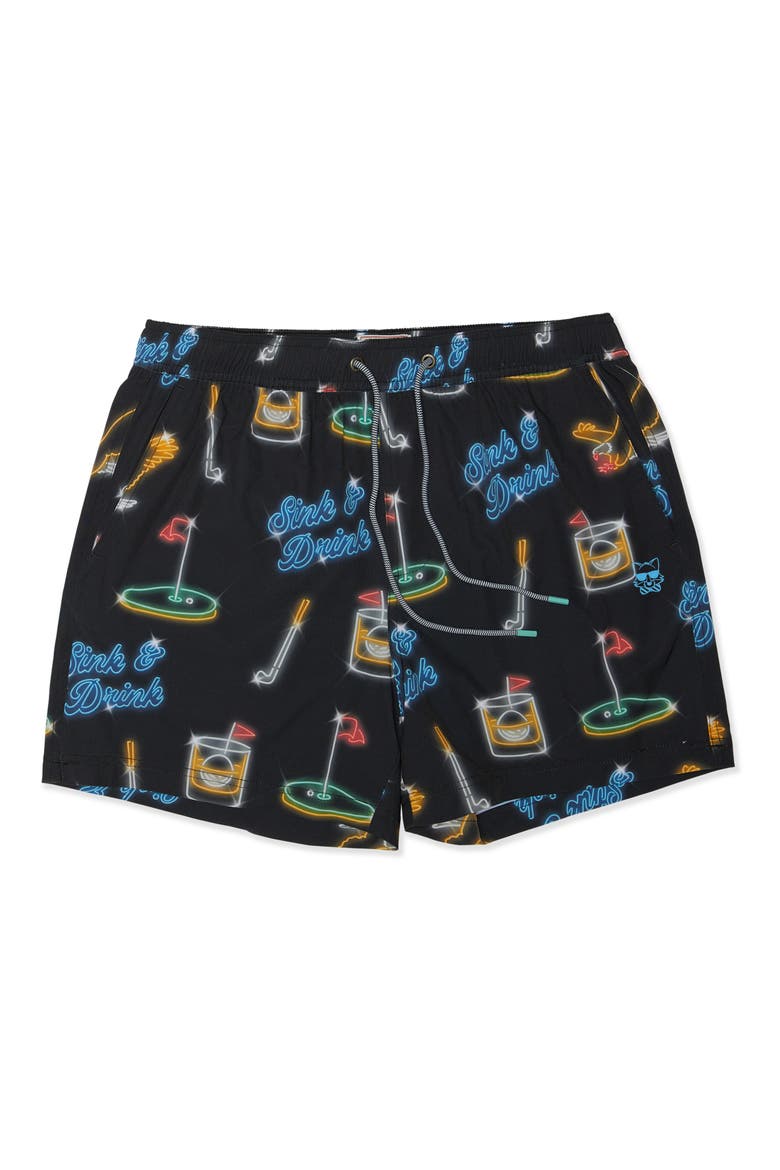 Sink & Drink Happy Hour 7-Inch Swim Trunks, Alternate, color, BLACK