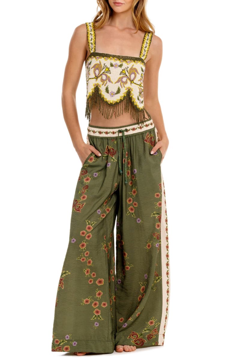 Agua Bendita Aida Aura Embellished Beaded Fringe Cover-Up Top, Main, color, Yellow Multi