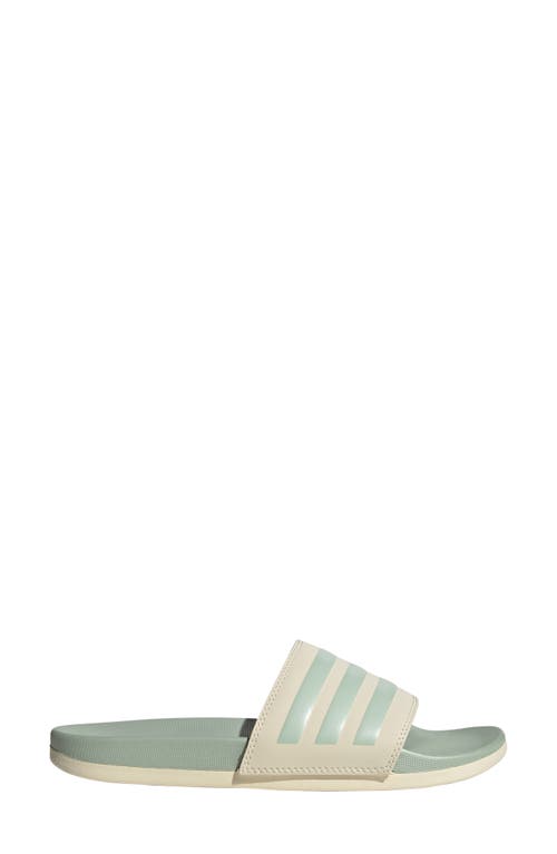 Adidas Originals Adilette Comfort Womens Faux Leather Cushioned Footbed Slide Sandals In White/green Met./green Met.