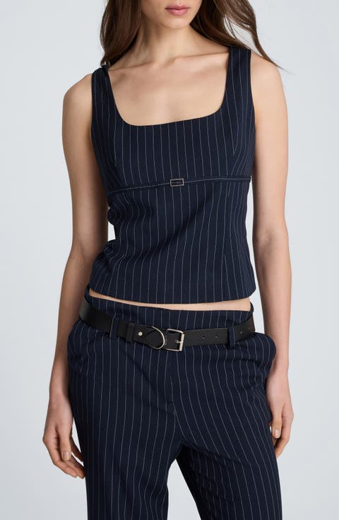 Belted Empire Waist Fitted Sleeveless Top