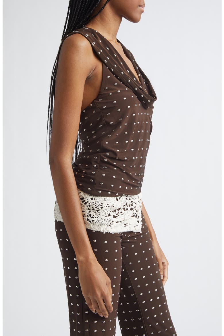 Hunni Studded Jersey Top with Hood, Alternate, color, BROWN
