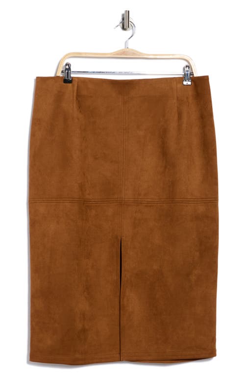 Gemma + Jane Faux Suede Slim Midi Skirt In Brown