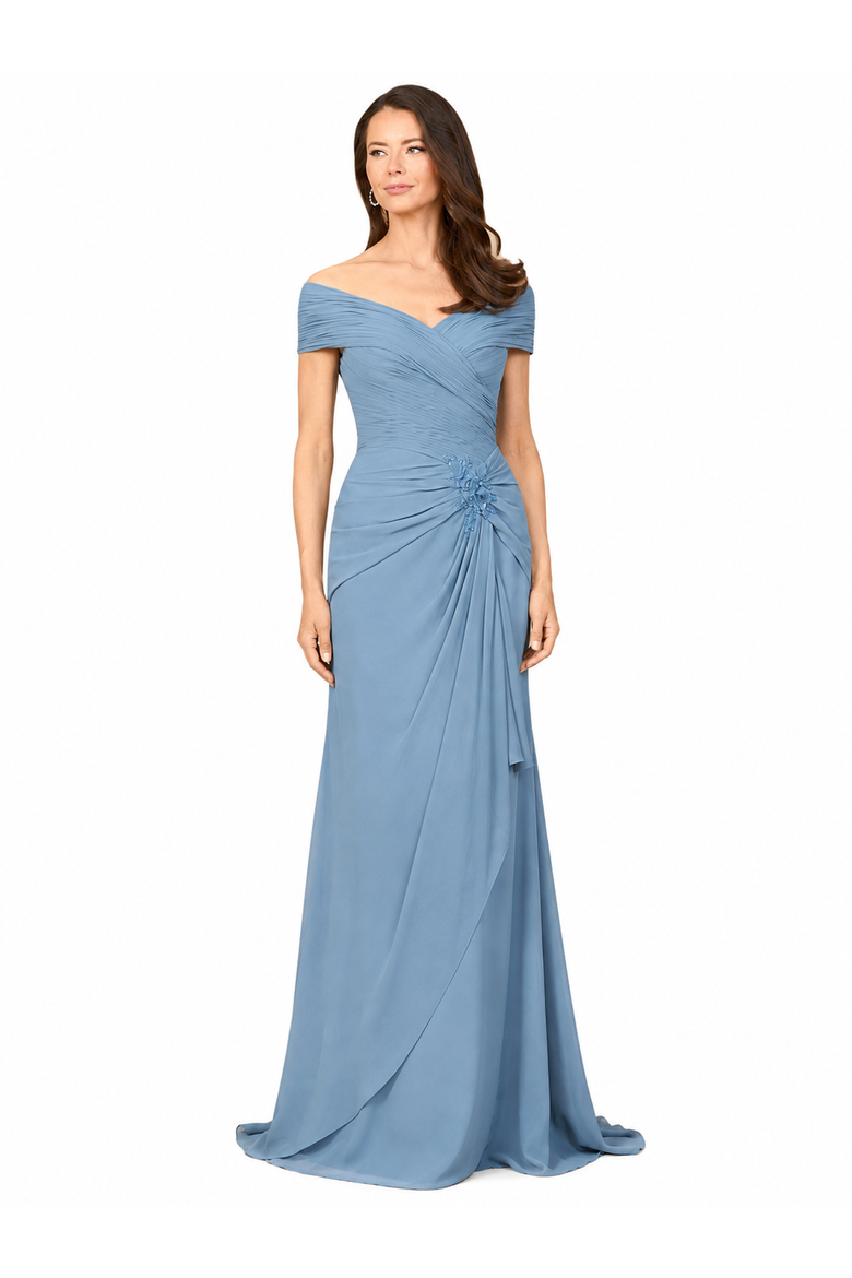 Off Shoulder Elegant Chiffon Gown, Alternate, color, Dusty Blue