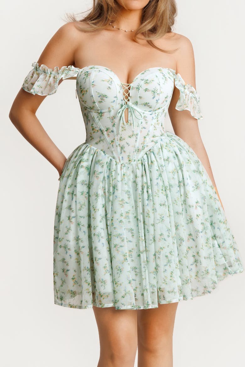 Snatched Lace Convertible Strap Mini Shapewear Romper Cottagecore Dress, Alternate, color, Green Floral