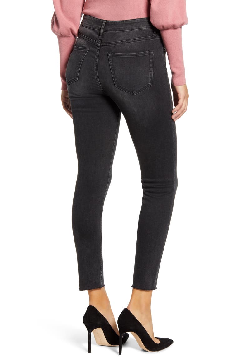Raw Hem Skinny Ankle Jeans, Alternate, color, BLACK INDIGO WASH