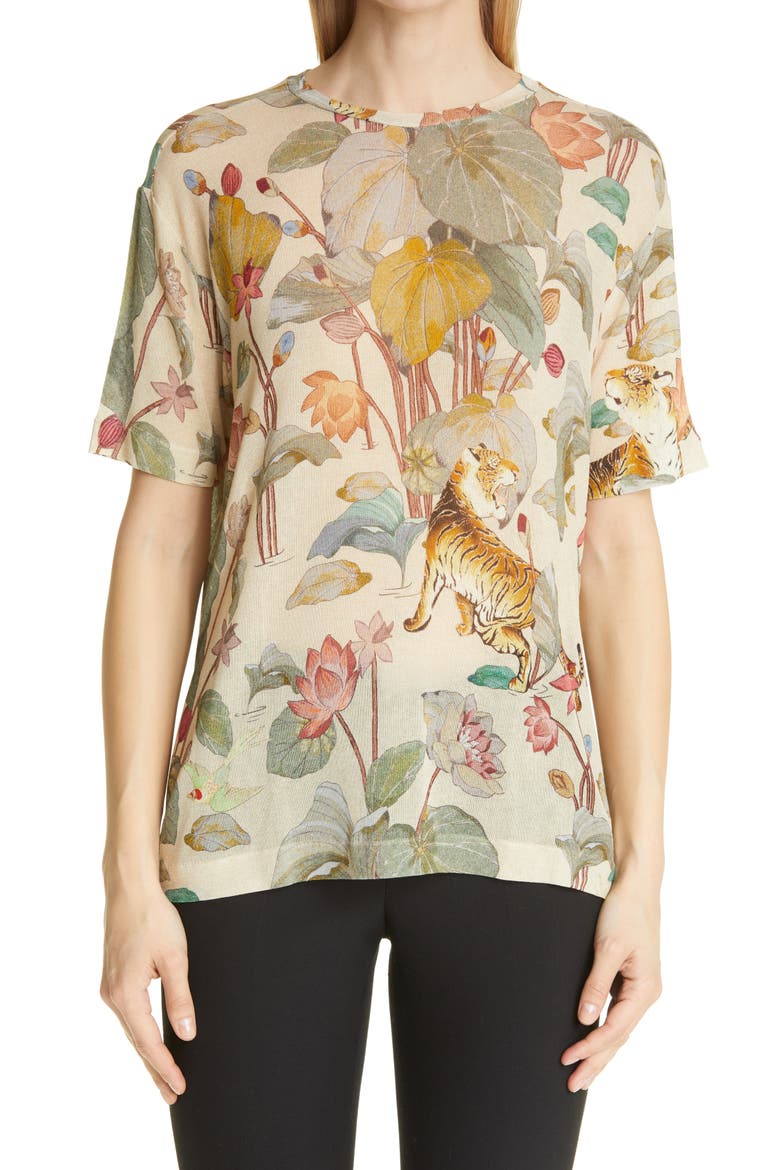 Giglio Floral Print Oversize Jersey Tee, Main, color, BEIGE