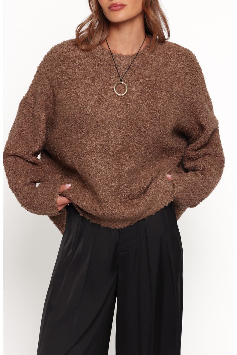 Freida Boucle Knit Sweater, Main, color, BROWN