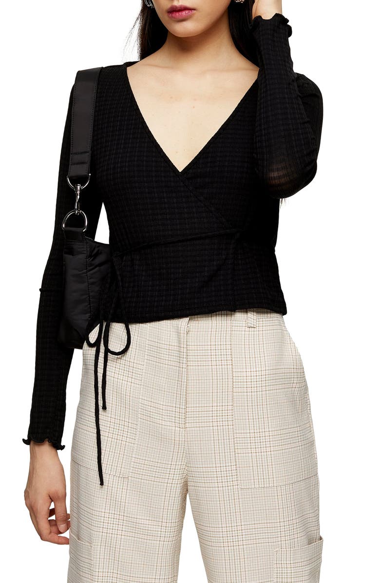 Topshop Textured Ballet Wrap Top, Main, color, 
