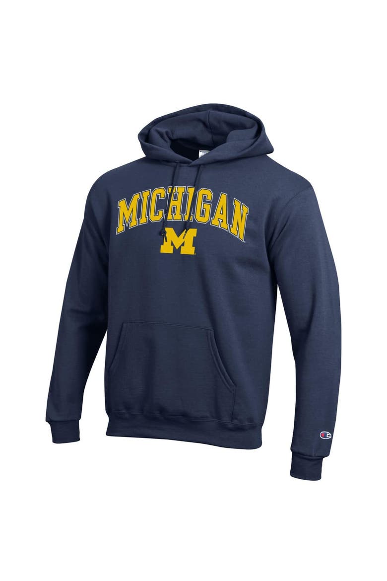 Men's Champion  Navy Michigan Wolverines Arched Logo Fleece Pullover Hoodie, Alternate, color, Navy