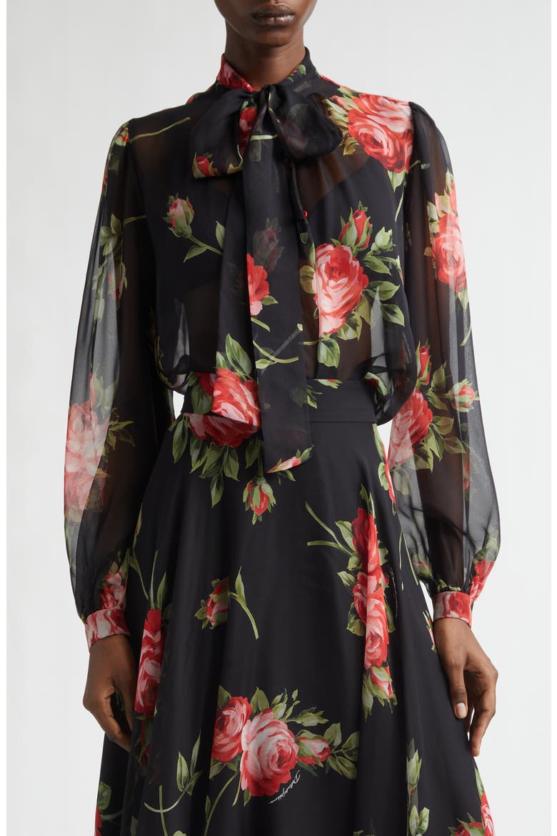 Bouquet Silk Chiffon Top, Main, color, BOUQUET ROSE F.NERO