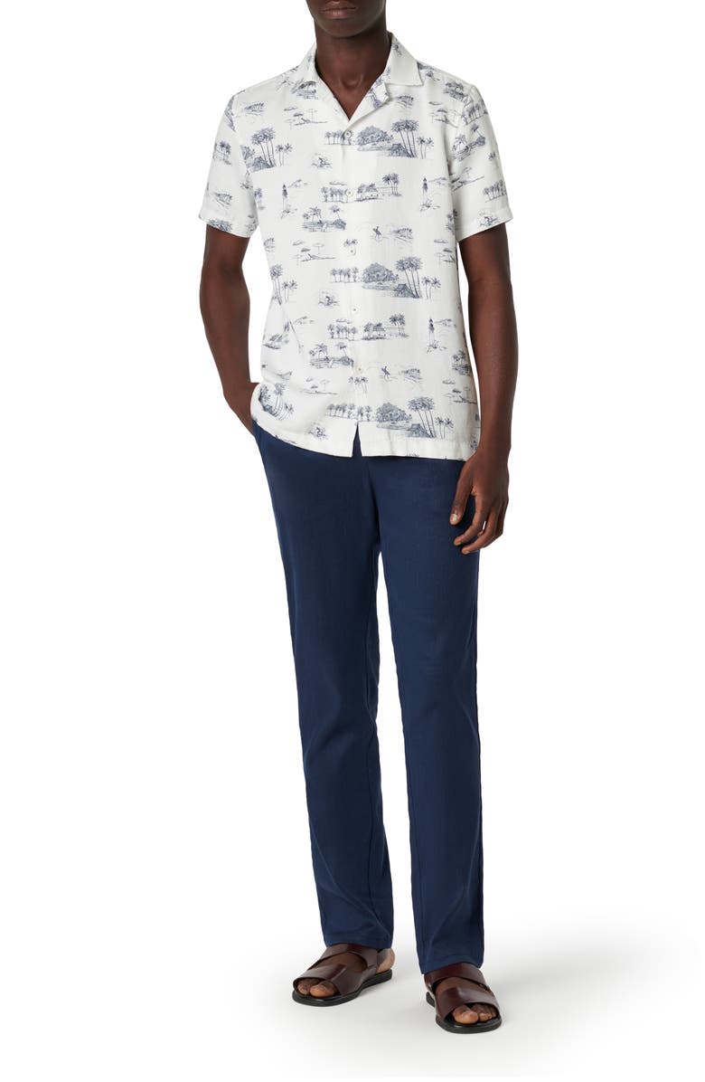 Bugatchi Jackson Shaped Fit Coastal Print Short Sleeve Button-Up Shirt, Alternate, color, 