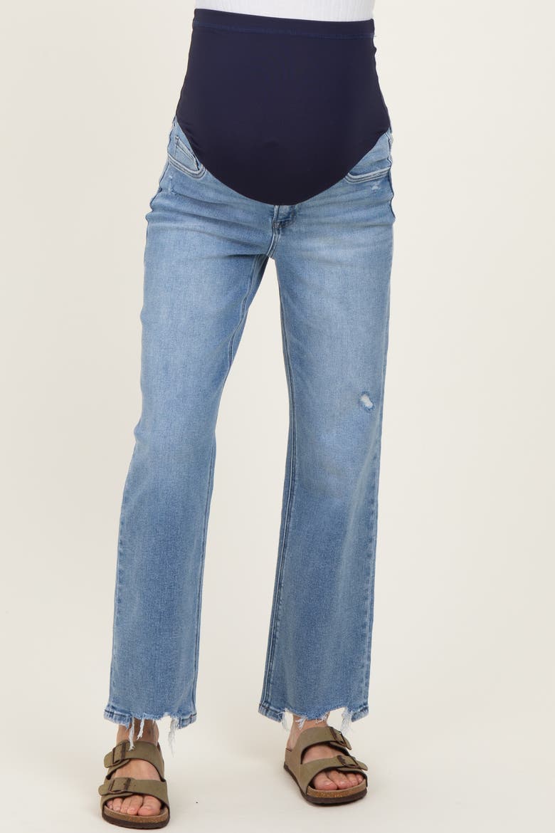 Blue Distressed Frayed Hem Slim Maternity Wide Leg Jeans, Alternate, color, Light Blue