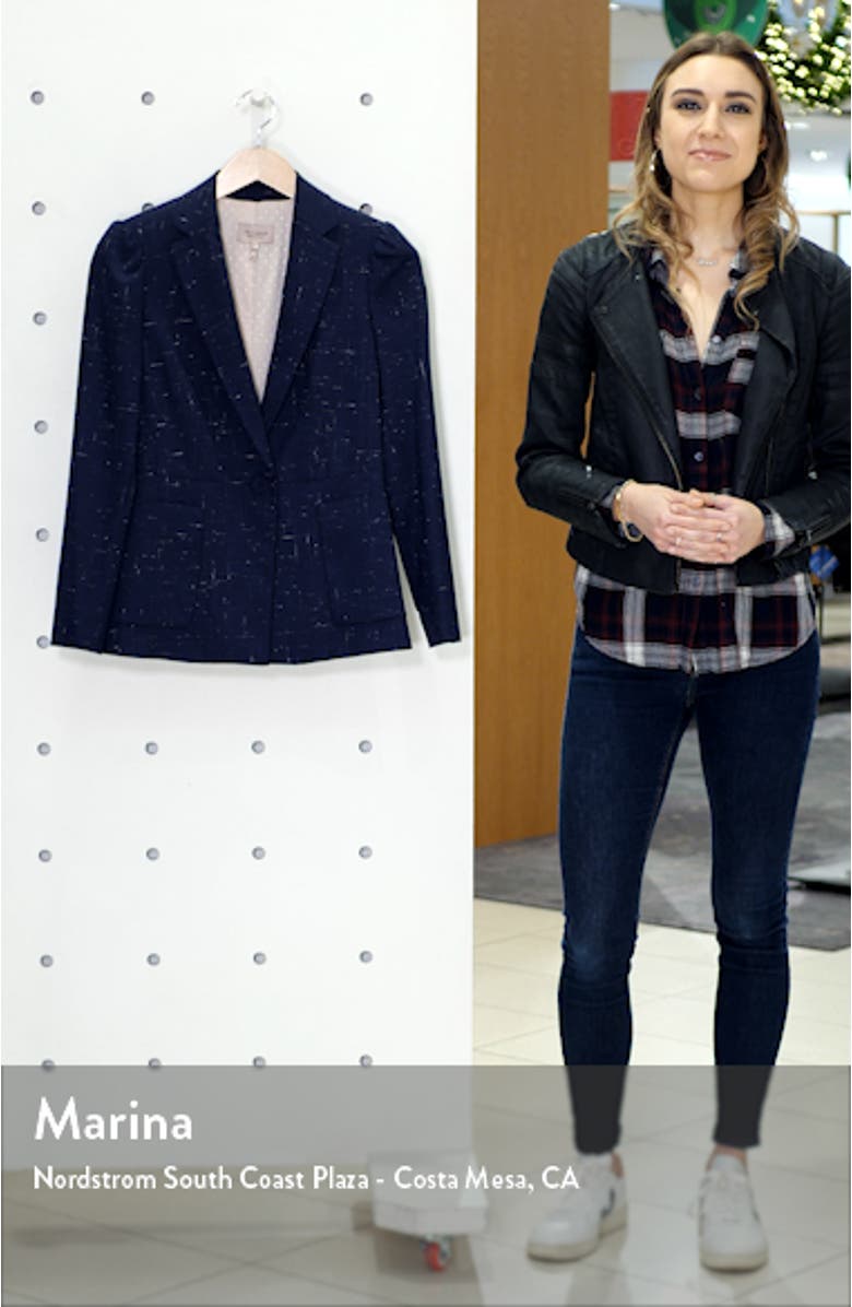 Puff Sleeve Crosshatched Wool Blend Jacket, sales video thumbnail