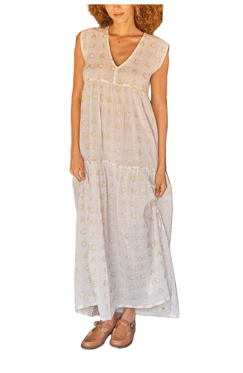 Ace & Jig Jules V-neck Belted Tiered Maxi Dress, Main, color, Initial