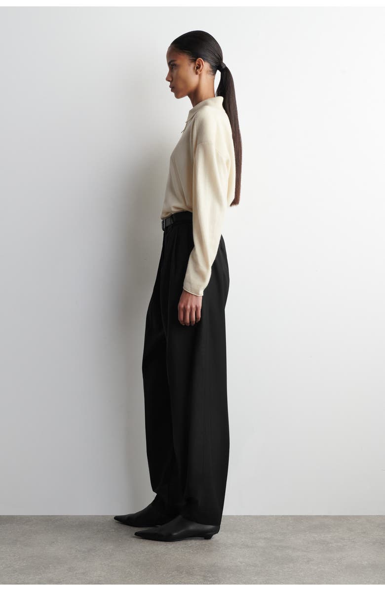 COS Merino Wool-Yak Zip-Up Polo Shirt, Alternate, color, White