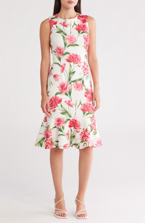 Floral Sleeveless Flounce Hem Sheath Dress