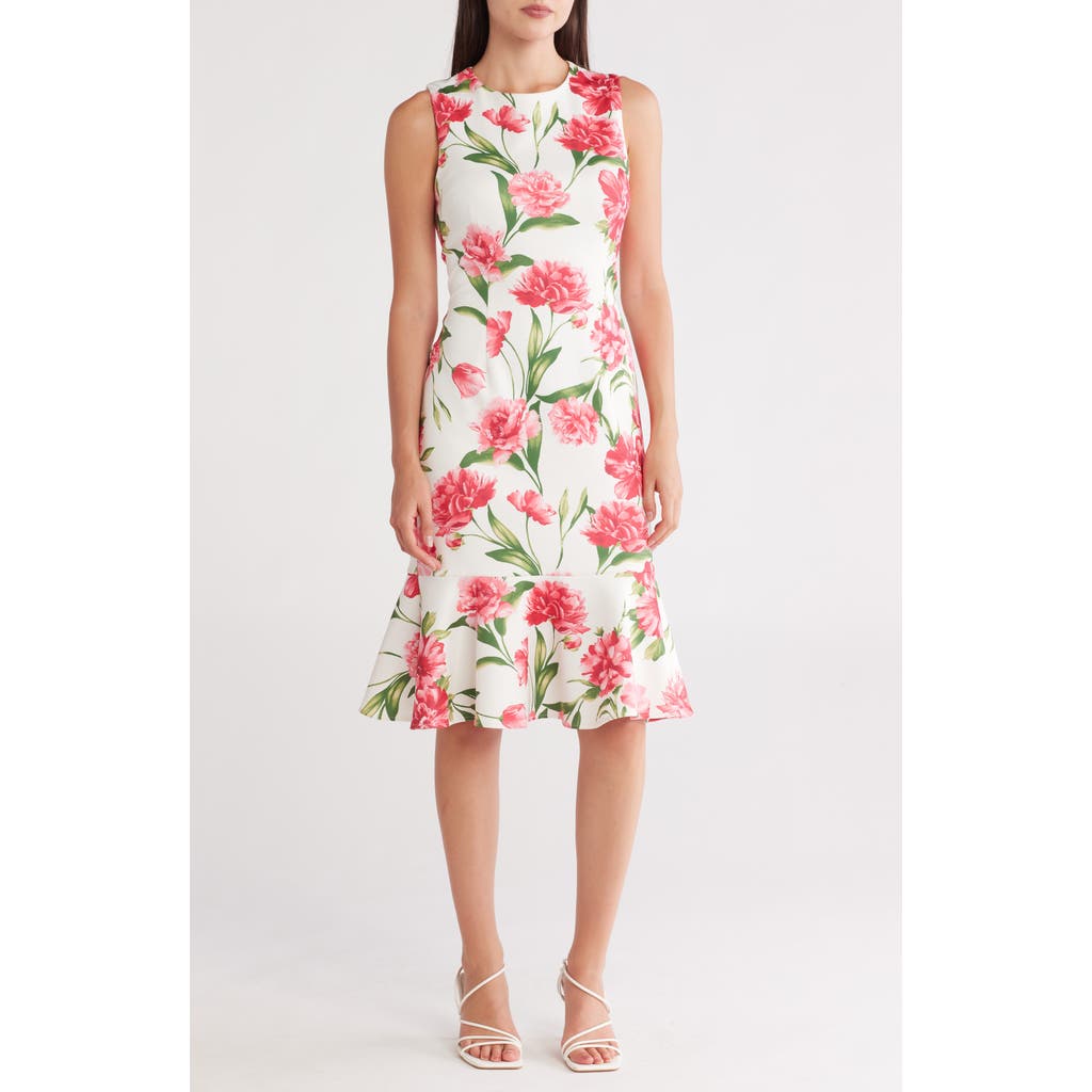 Donna Ricco Floral Sleeveless Flounce Hem Sheath Dress