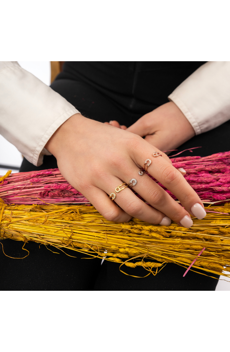 Spero London Sterling Silver Pave Jewelled Safety Pin Ring, Alternate, color, Rose Gold