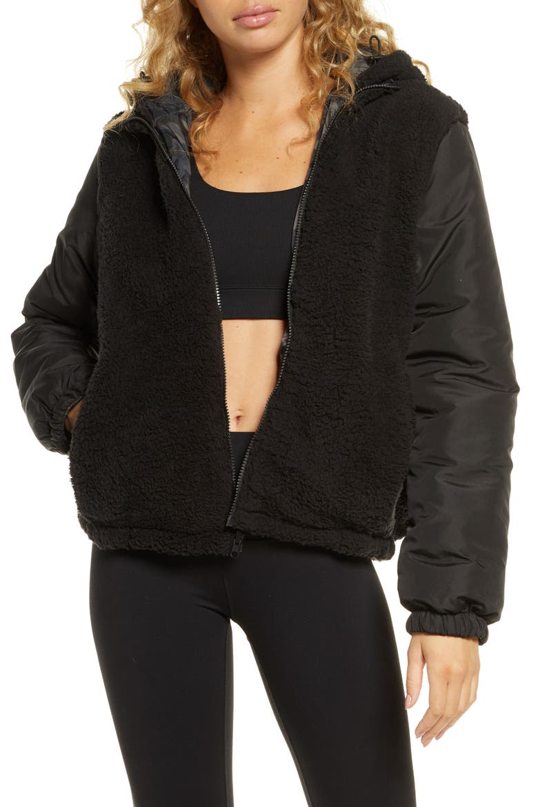 Reversible Faux Shearling Puffer Jacket, Alternate, color, BLACK CAMO PRINT