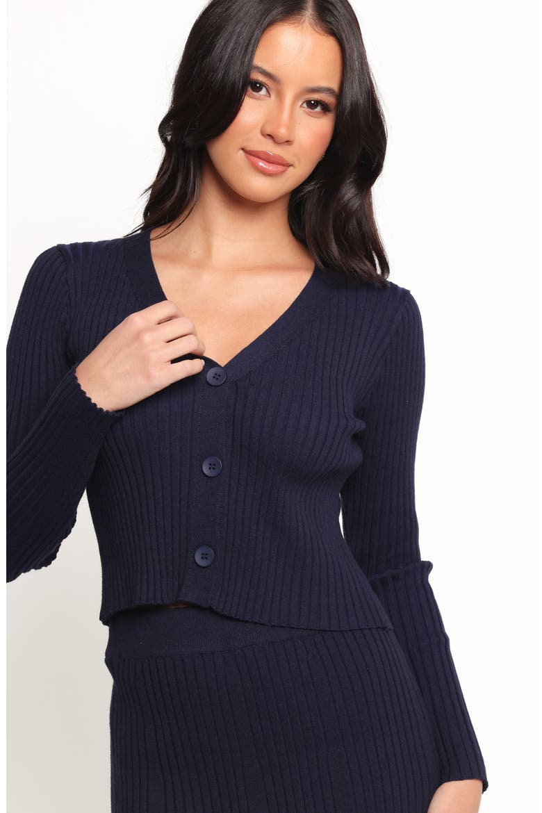 Neya Cardigan & Maxi Skirt Rib Set, Alternate, color, NAVY