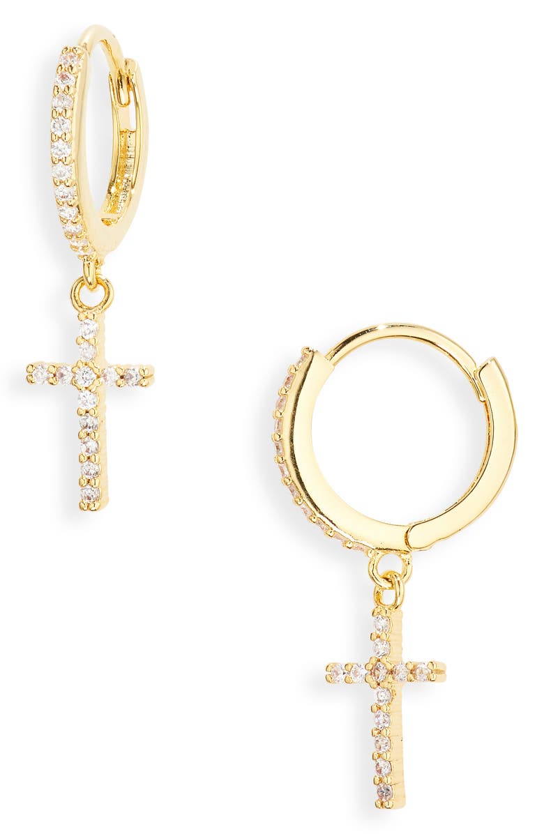 Panacea Pavé Cubic Zirconia Cross Drop Earrings, Main, color, 