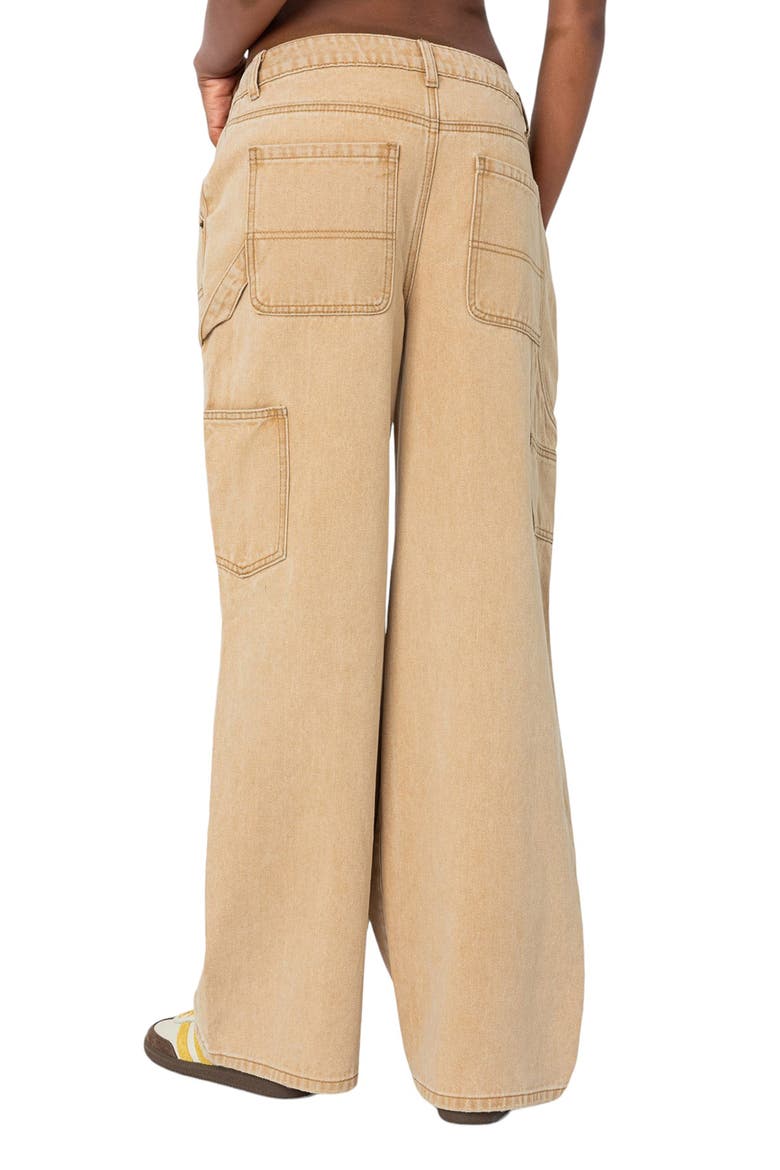 Alibi Distressed Low Rise Wide Leg Carpenter Jeans, Alternate, color, BEIGE