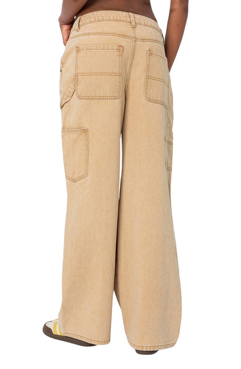 EDIKTED Alibi Distressed Low Rise Wide Leg Carpenter Jeans, Alternate, color, Beige